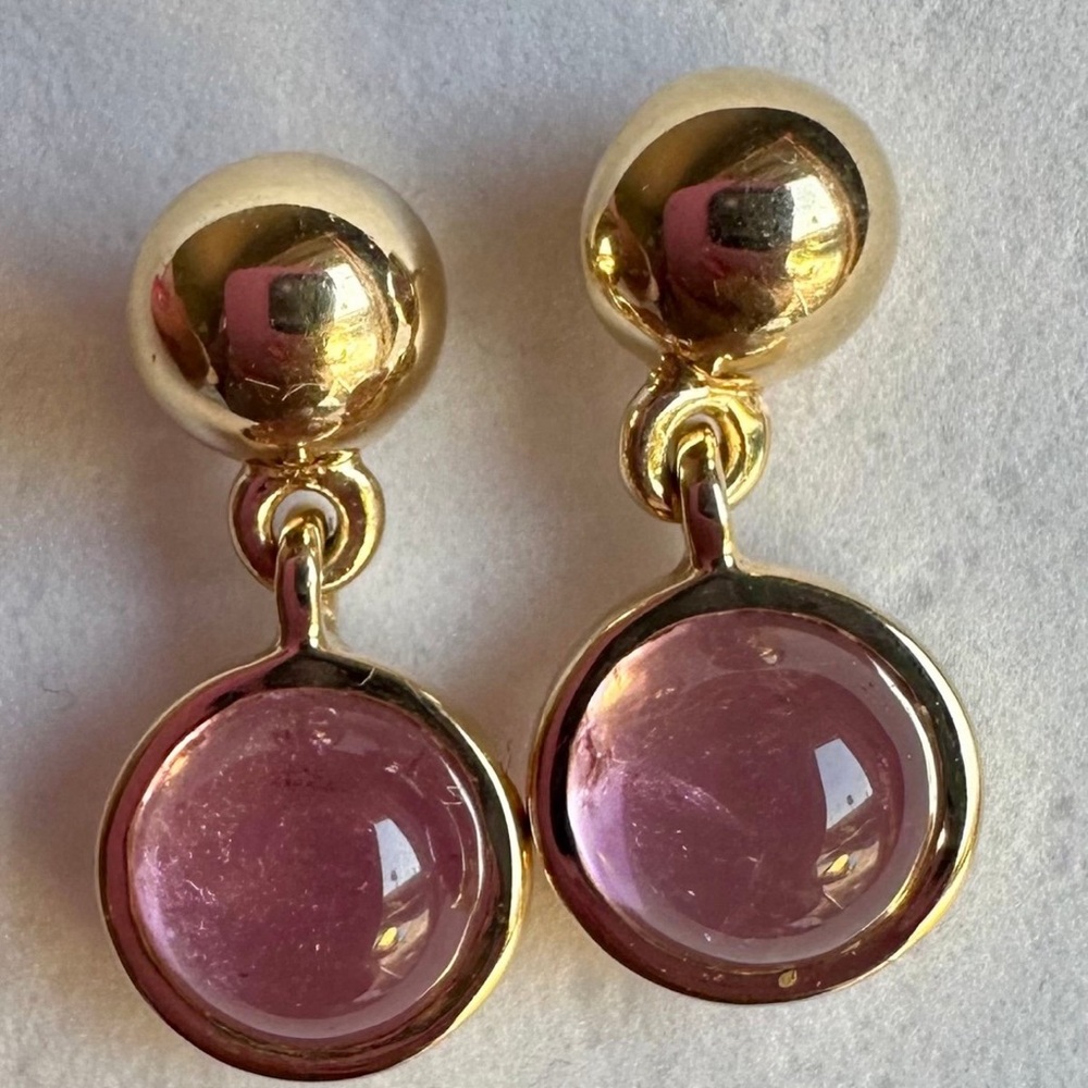 14K YELLOW GOLD TOURMALINE DANGLE EARRINGS-4.8 GRAMS